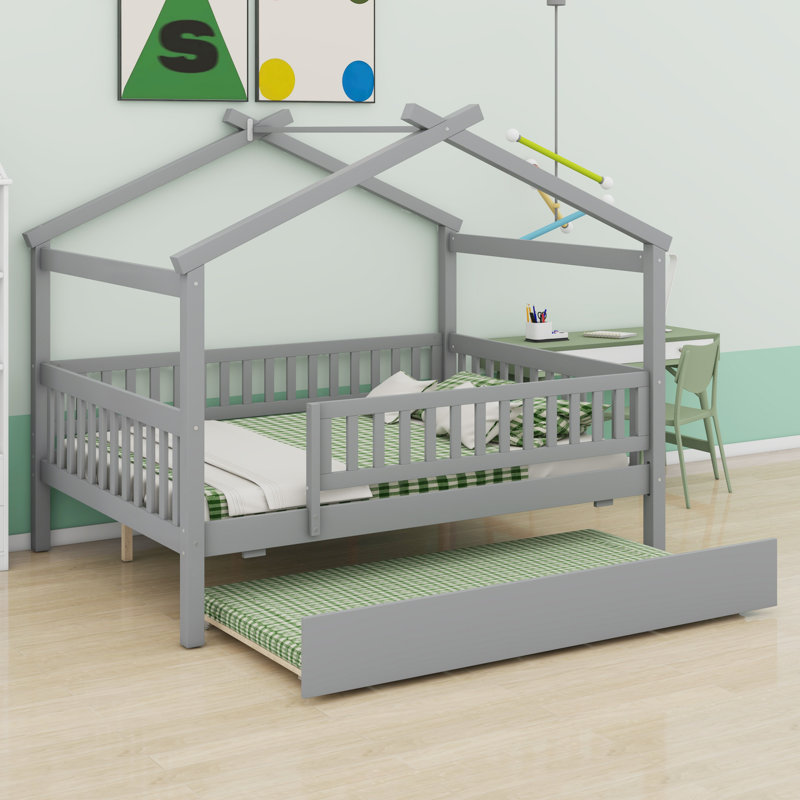 Lit en bois avec couchette, Gris