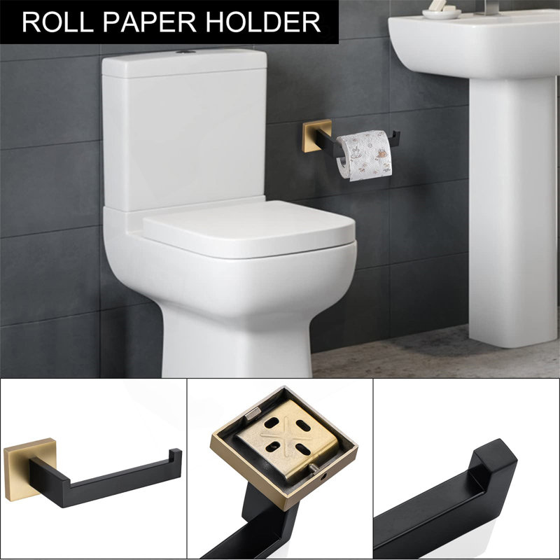 5 Pieces Bathroom Hardware Accessories Set Towel Bar Set Wall Mounted,Stainless Steel, Gold/Black