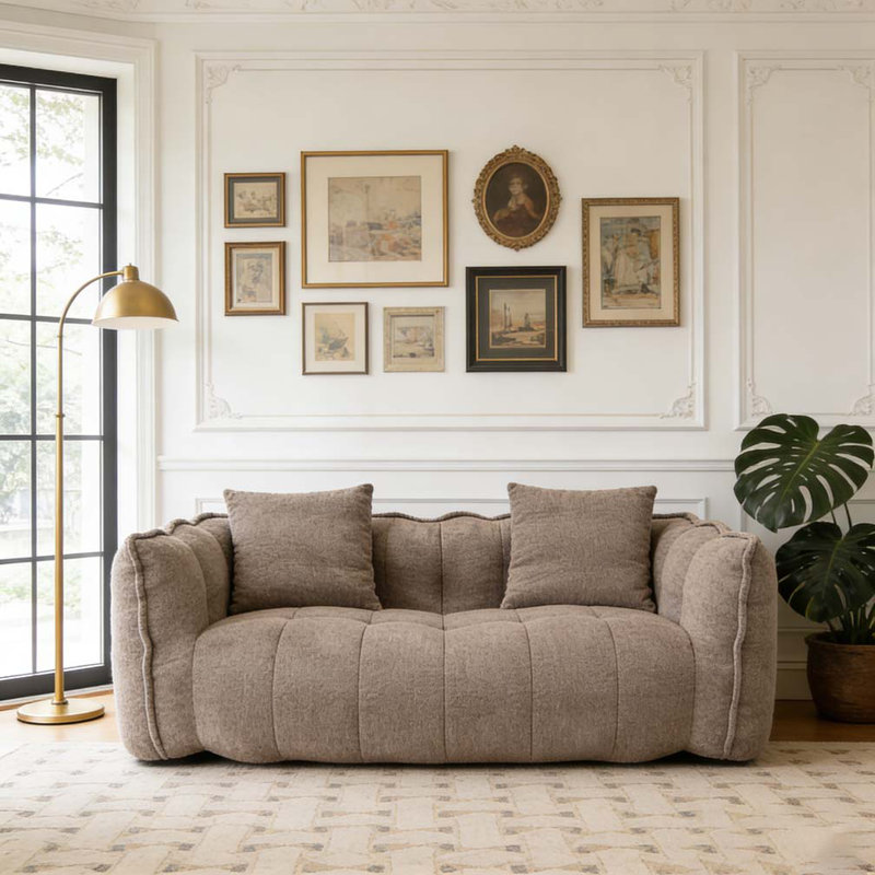 Fauteuil à billes doux avec noyau en mousse haute résilience pour deux personnes, Brun
