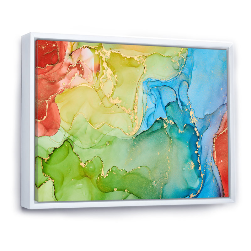 Green And Blue Tender Liquid Art I - Print on Canvas, 34" H x 44" D, White Floater Frame Canvas