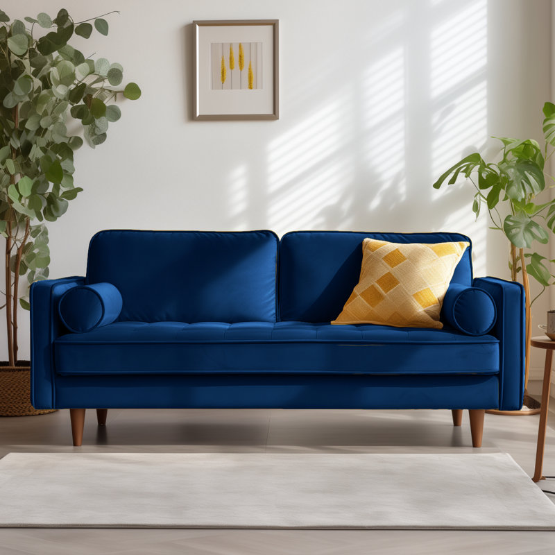 Tressa Velvet Square Arm Sofa, Blue