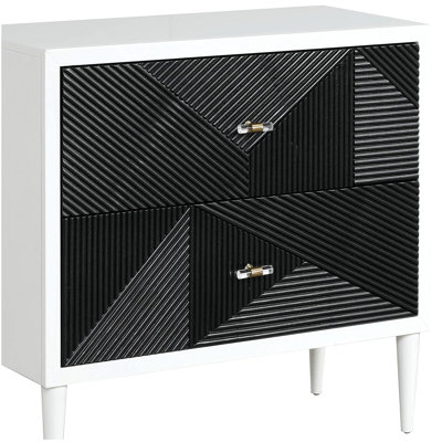 Table de chevet blanche et noire avec 2 tiroirs