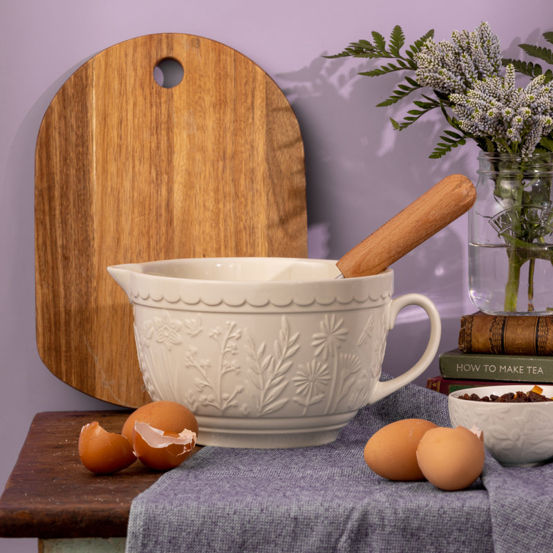 Cream Ceramic 1.9L Batter Bowl with Handle