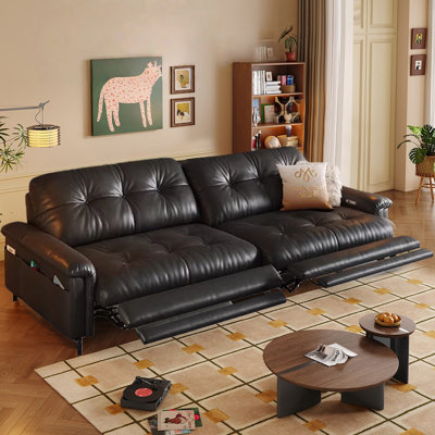 Black Genuine Leather Standard Sofa cushion Loveseat