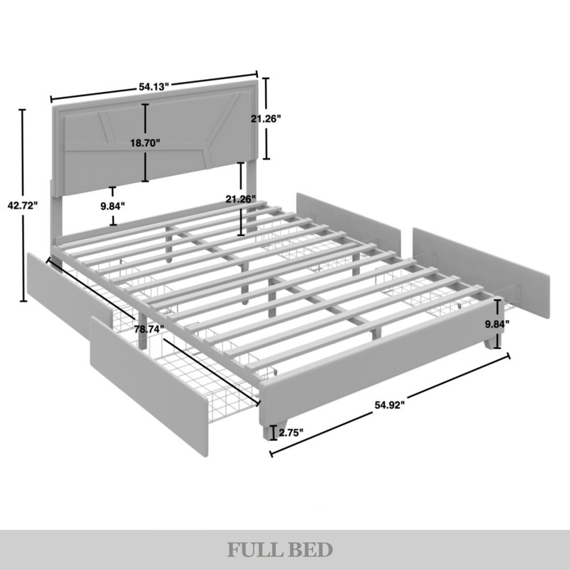 Dziadon Upholstered Unfinished Platform Storage Bed, Silver Gray, Full / Double