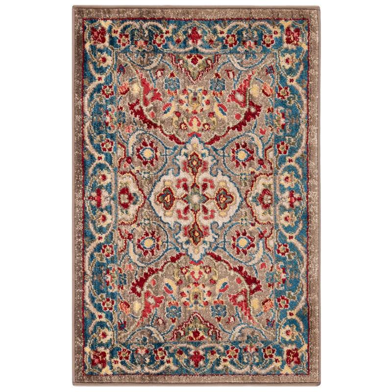 Tapis oriental performance Bisen, Rectangulaire 2 pi x 3 pi, Taupe / Bleu