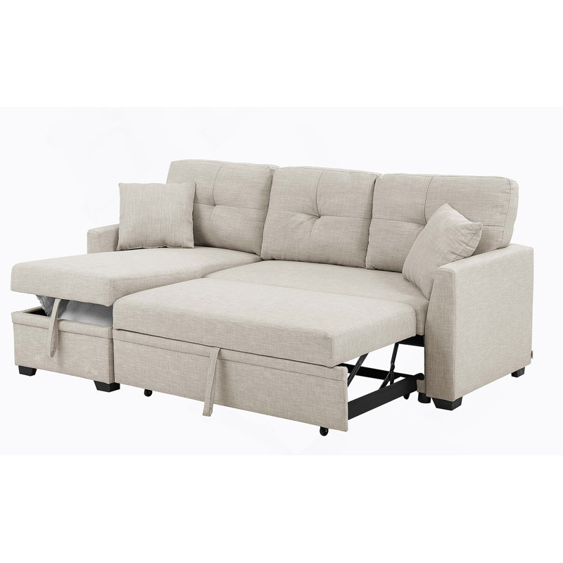 Canapé modulaire 76,5 po en mélange de lin avec lit escamotable et rangement pour chaise longue, Mélange de lin amande