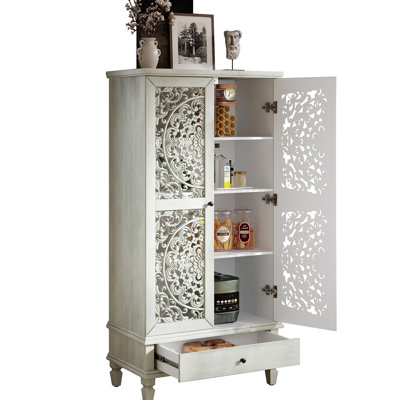 Rustic 55'' Tall Storage Cabinet with Drawer, Decorative 2-Door Carved Wood Accent Cabinet with Solid Wood Legs for Living Room, Hallway, Dining Room