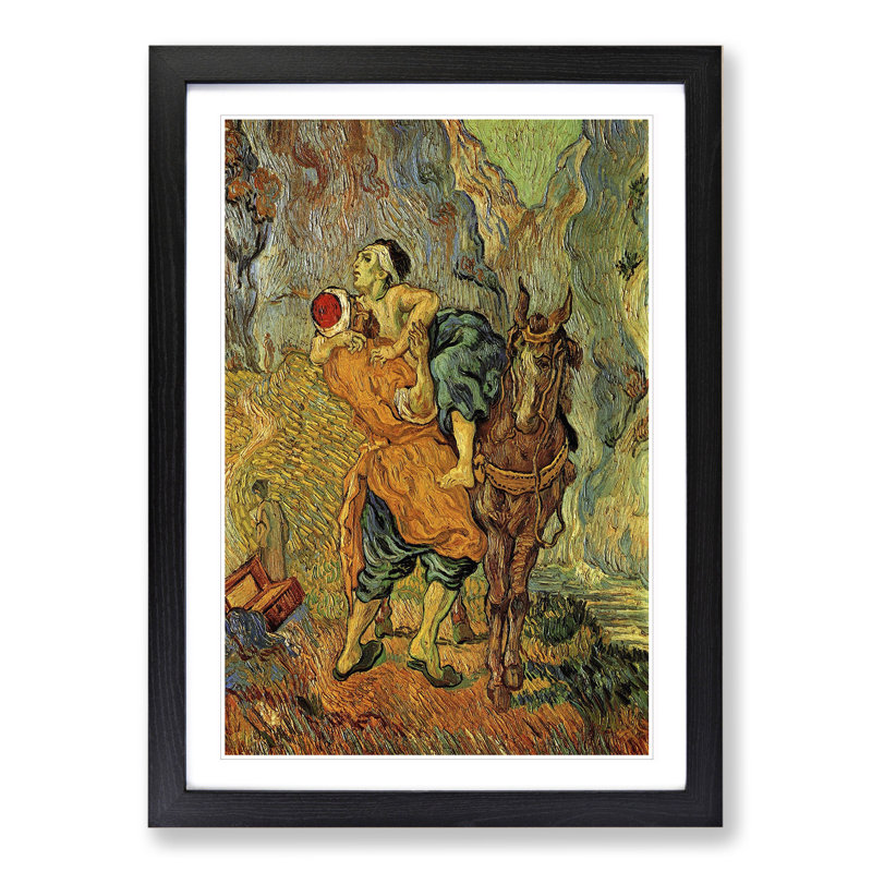 The Good Samaritan by Vincent Van Gogh - Picture Frame Painting, 48cm H x 36cm W x 2cm D, Black