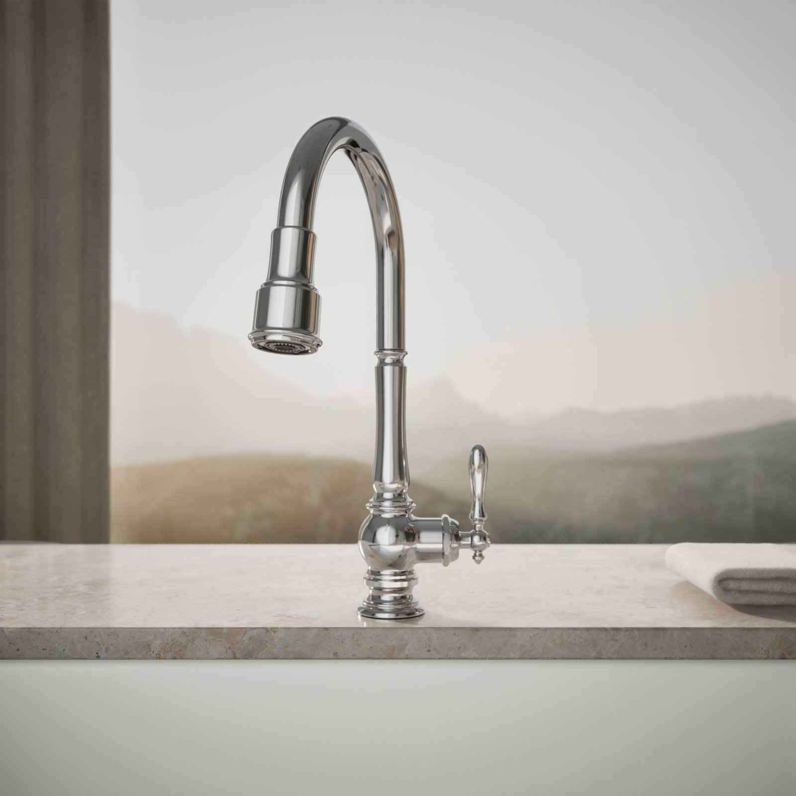 Artifacts Pull-Down Kitchen Faucet, Polished Chrome