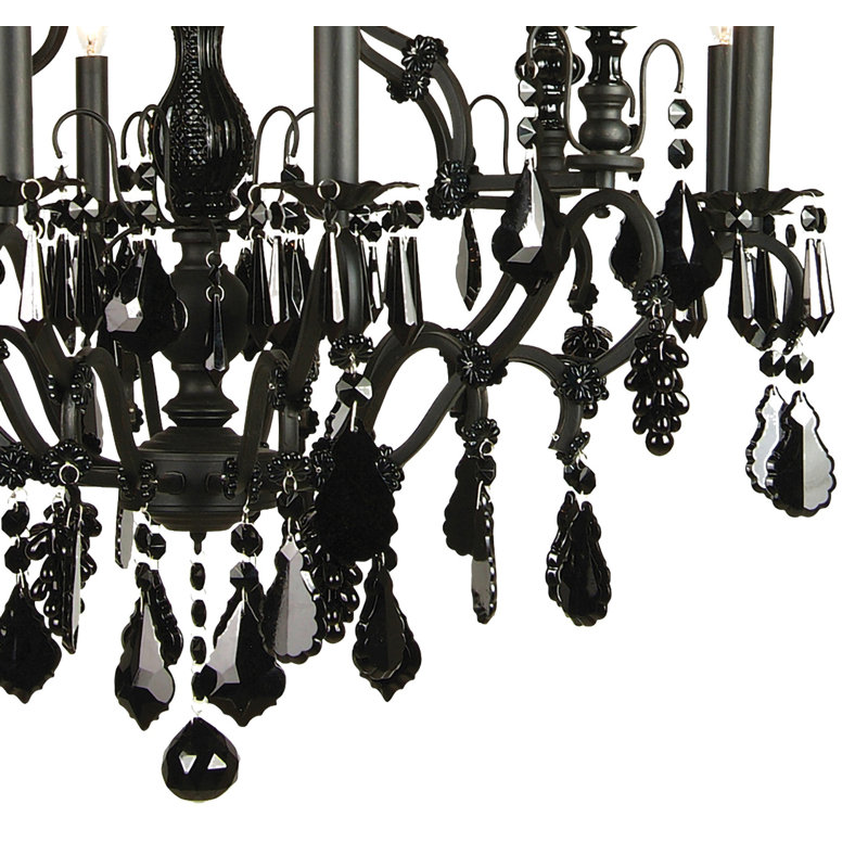 Lustre noir 8 lumières avec cristaux noirs