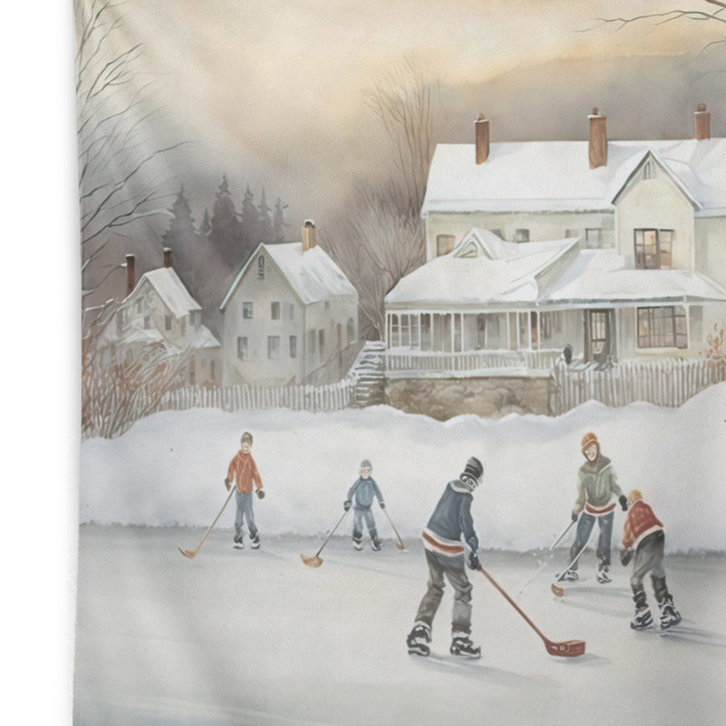 Polyester enfants jouant au hockey en hiver III tapisserie, H 50 po x l 60 po