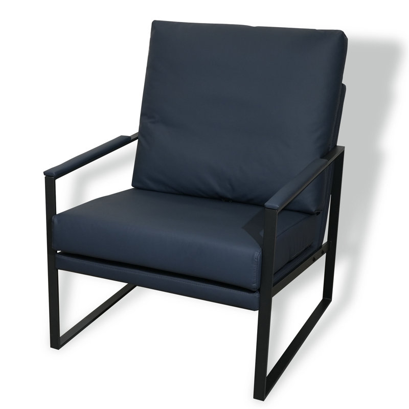 Jhaniah Accent Chair, Modern Armchair with Metal Frame, Leather Sofa Chair, Upholstered Lounge Sofa, Navy Blue Faux Leather