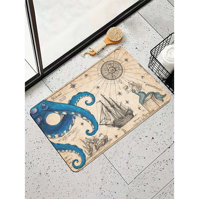 Thème nautique, tapis de bain Diatom Mud, 16 X 24 pouces, Bleu/brun, Diatomée