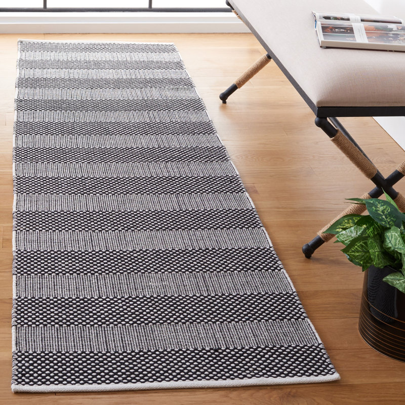 Tapis rayé kilim802 ivoire / noir, Tapis de couloir 2 pi 3 po x 8 pi