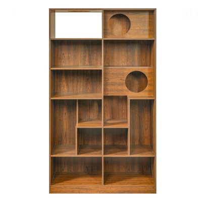 Modern 2 IN 1 Wood Bookshelf  Cat House, Cat Tree Display Case With Storage, Cat Litter Box Enclosure Climbing Shelf
