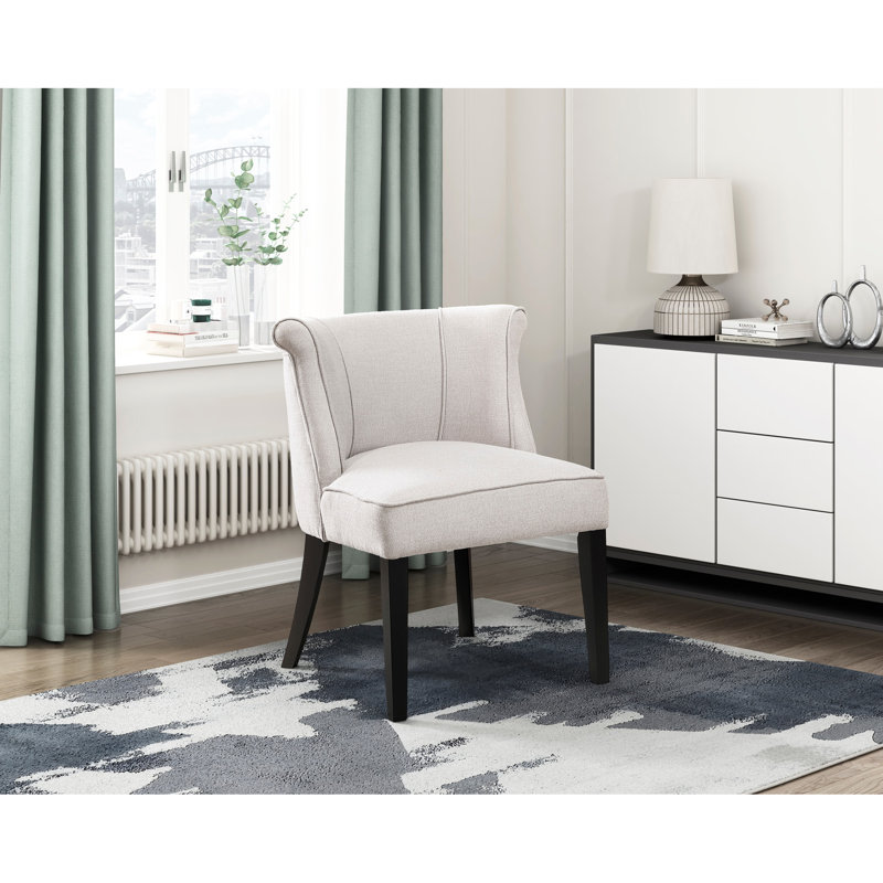 Chaise rembourrée texturée beige avec contreplaqué et assise en mousse de style moderne en bois foncé, Beige