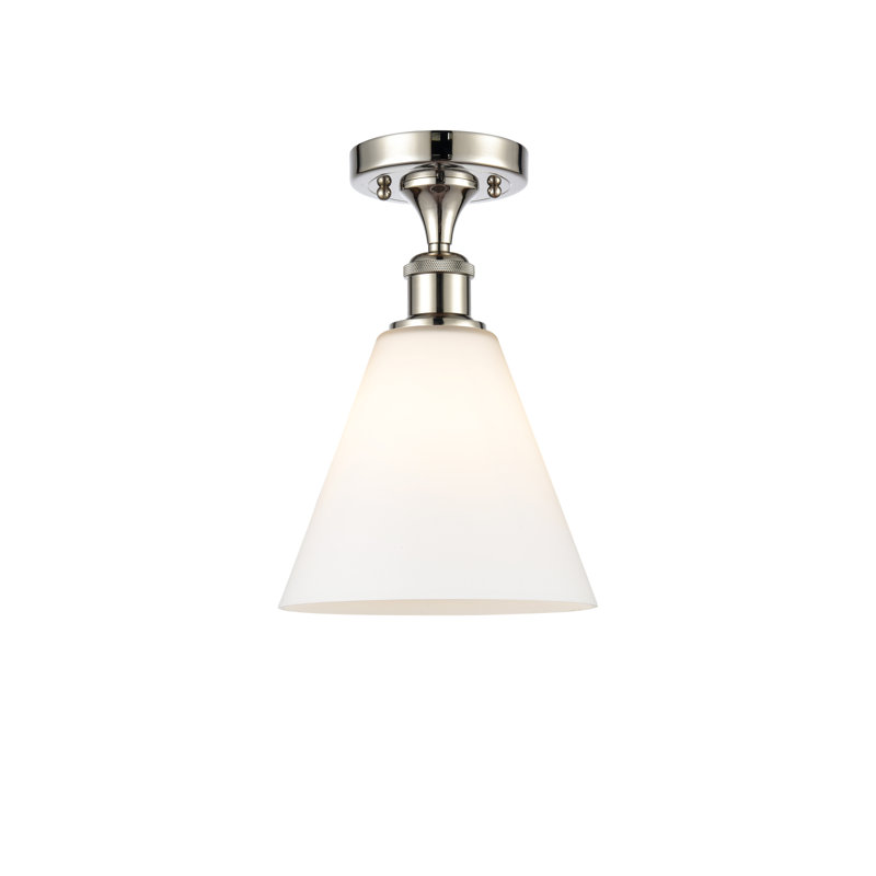 Plafonnier semi-encastré 1 lumière Yonnie, Blanc mat, H 11,75 po x l 8 po x P 8 po, Nickel poli