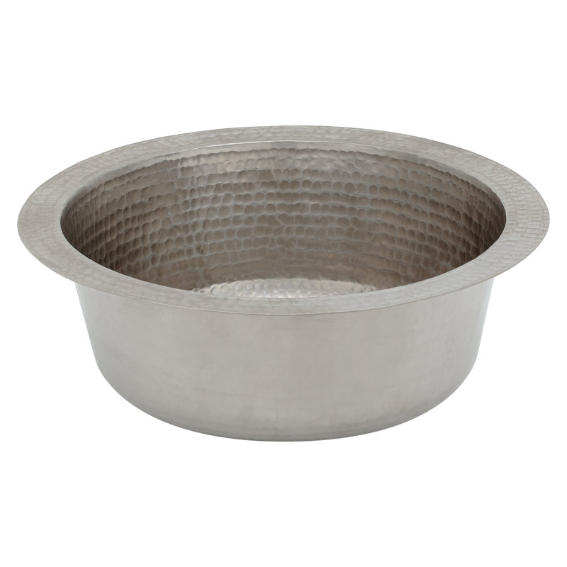12" Round Hammered Copper Bar Sink w/ 2" Drain Opening in Nickel