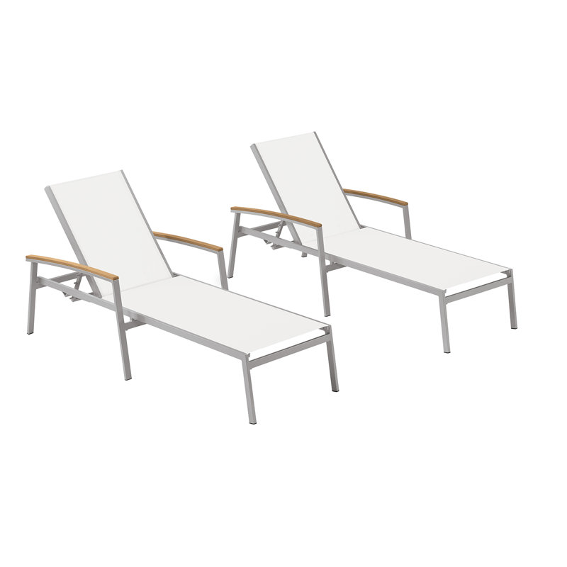 Travira Outdoor Chaise Lounge, Natural Sling, Tekwood Natural, Flint