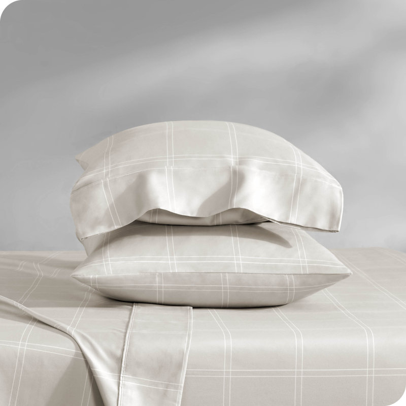 Microfiber Geometric Sheet Set, Split King Sheet Set + Fitted Sheet + Pillowcases, Stone/White