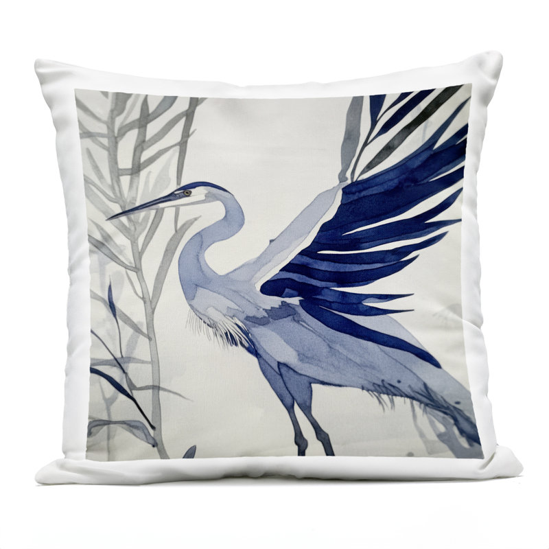 Coussin d'extérieur imprimé Whimsical Blue Heron par Mona Grace, Bleu / héron gris