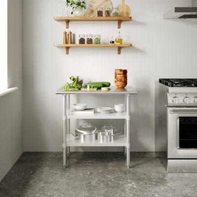 NSF Stainless Steel 18 Gauge Work Table with 2 Undershelves