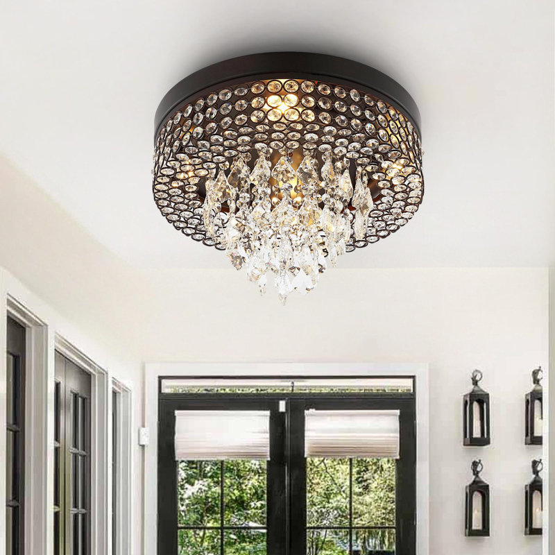 Leverette 15.2" 4-Light Crystal Flush Mount Chandelier, Bronze