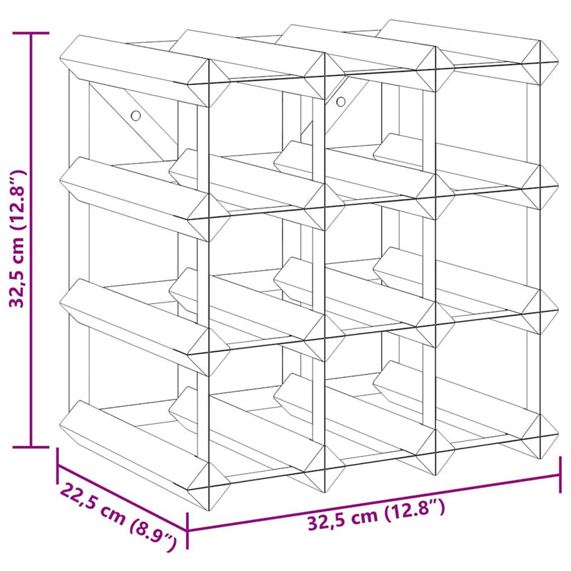 Porte-bouteilles de vin Danera, H 12,8 po x l 12,8 po x P 8,9 po, Brun