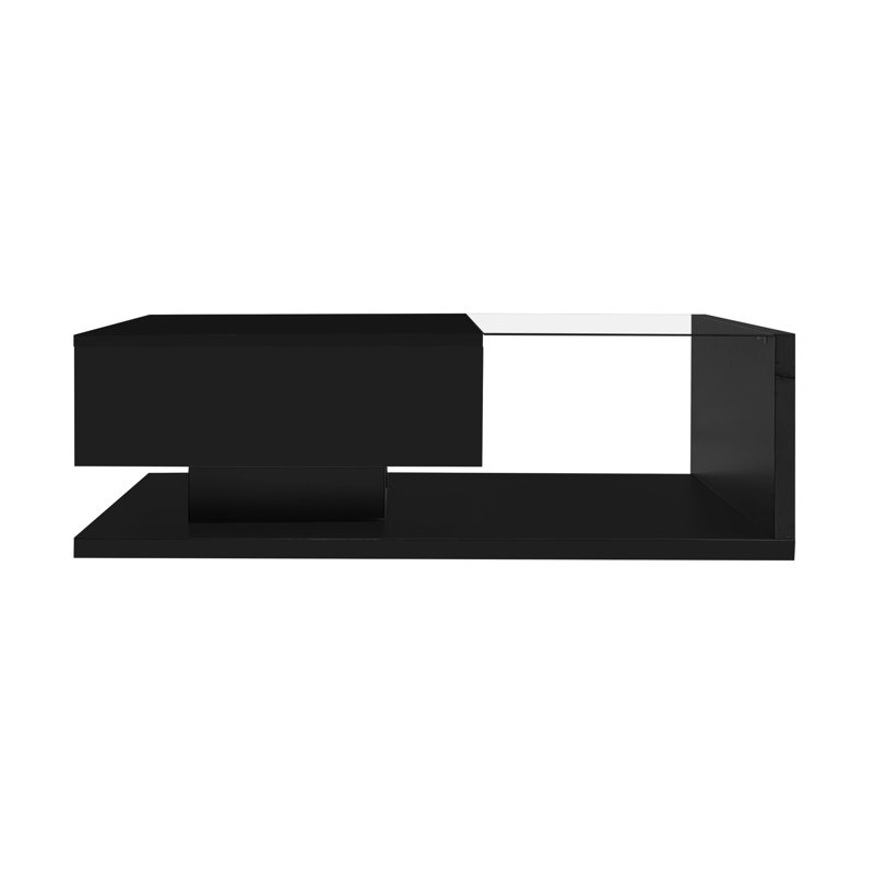 Coffee Table With 1 Drawer And Led, Black, Black