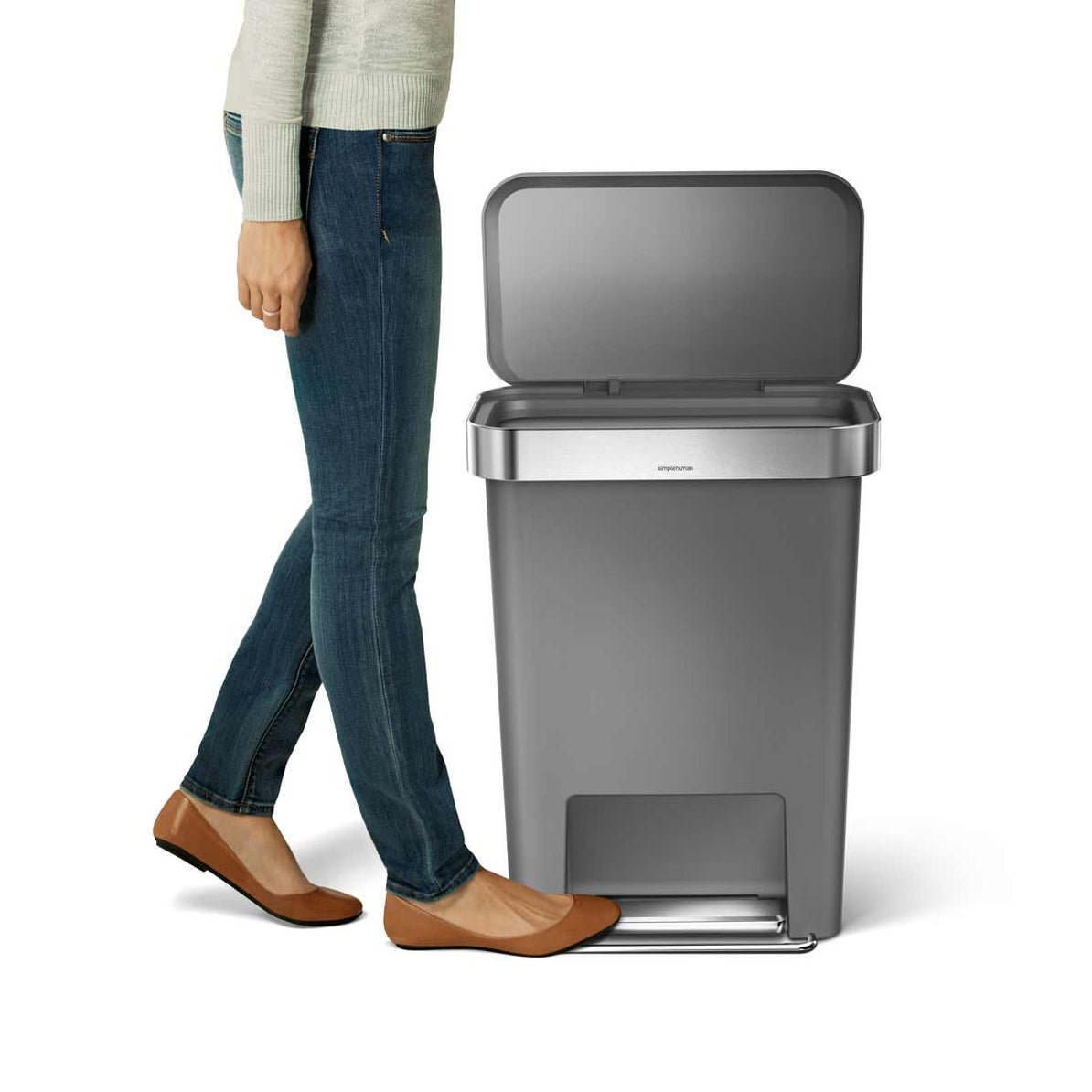 simplehuman 12gal Soft-Close Step-On Can, Gray
