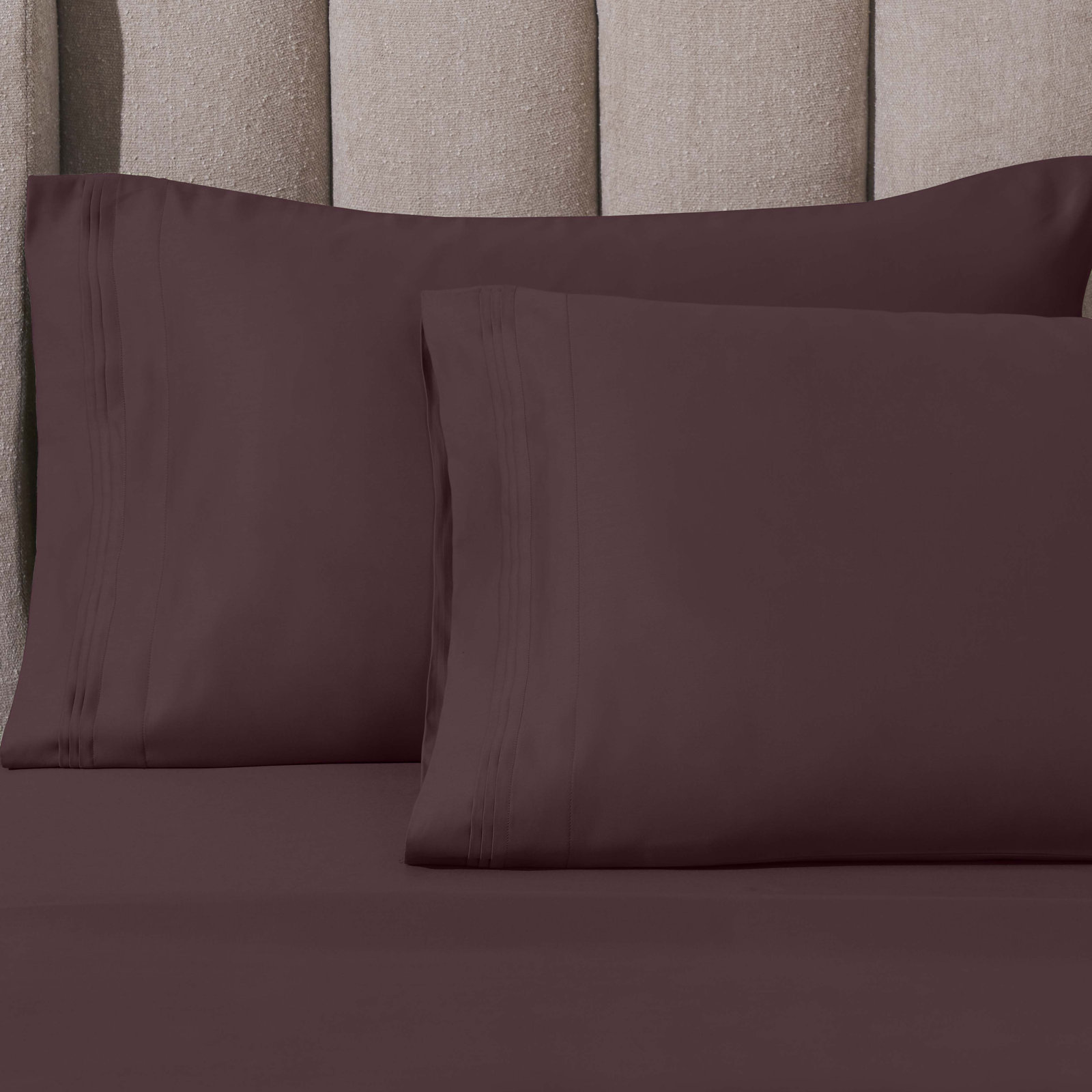 Arling Cotton Pillowcase, Standard Pillowcase, Plum
