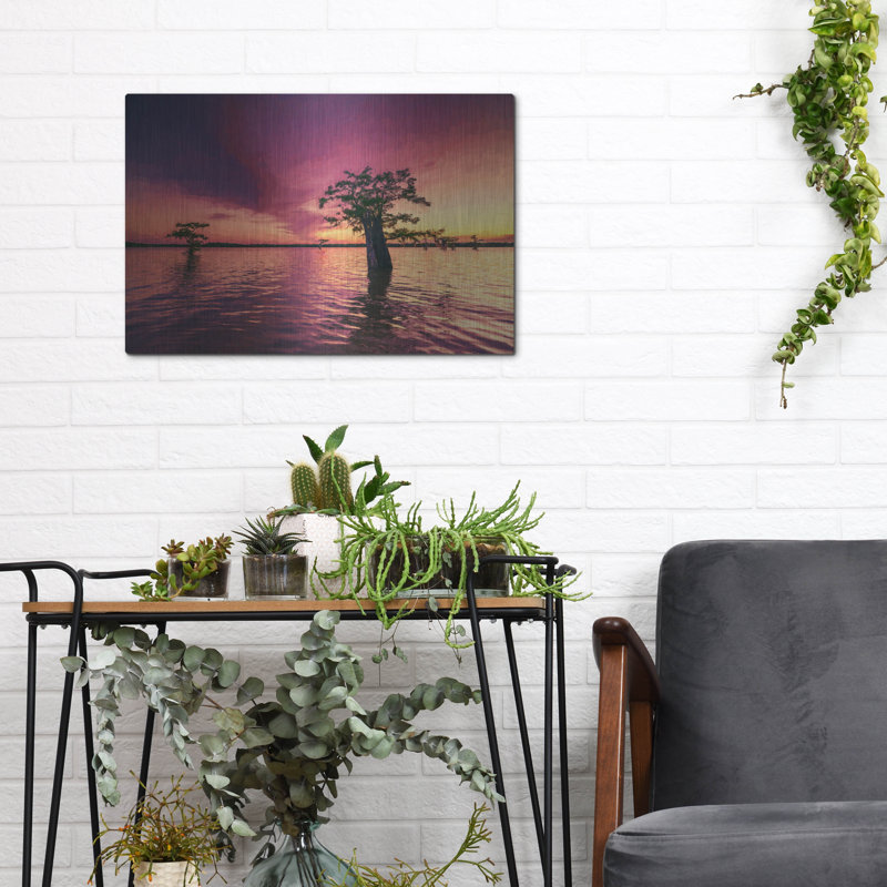 «Atchafalaya Sunset Oil Paint» par Rick Berk, art mural en métal, H 12 po x l 16 po