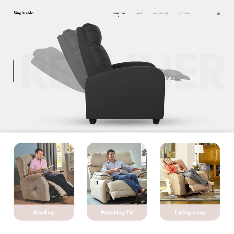 Fauteuil inclinable manuel en simili cuir Eshel, Similicuir noir
