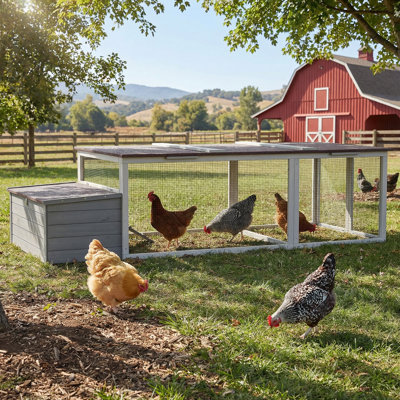 20.93Ft² Large Wooden Chicken Coop Outdoor Hen House With Nesting Box & Weatherproof Asphalt Roof, Walk-In Poultry Cage With Secure Locks, Metal Mesh Run For Backyard Farm Use