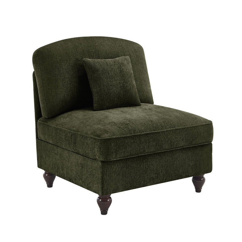 Armless Sofa Chenille W/1 Pillow -Green