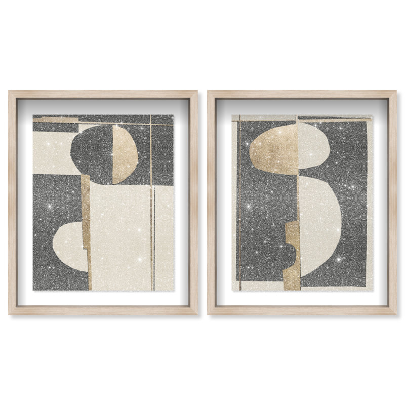Balance Set Shadowbox Abstract Print by Oliver Gal, Black Frame, 16 x 20, 37.5"H x 46.5"W, Natural Oak Shadowbox