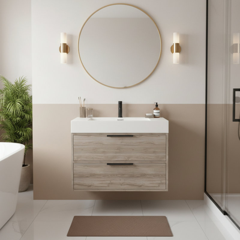 30'' Single Bathroom Vanity with Cultured Marble Top, Silk