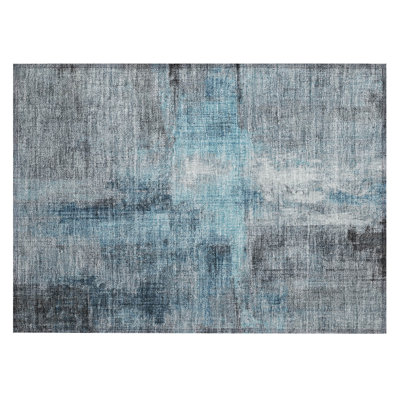 Machine Washable Indoor/Outdoor Xhevrie Blue Rug