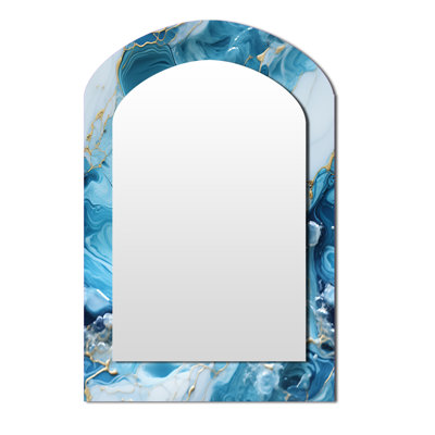 Motif de marbre bleu bleu océanique Allure - grand miroir mural arqué, miroir décoratif asymétrique bleu