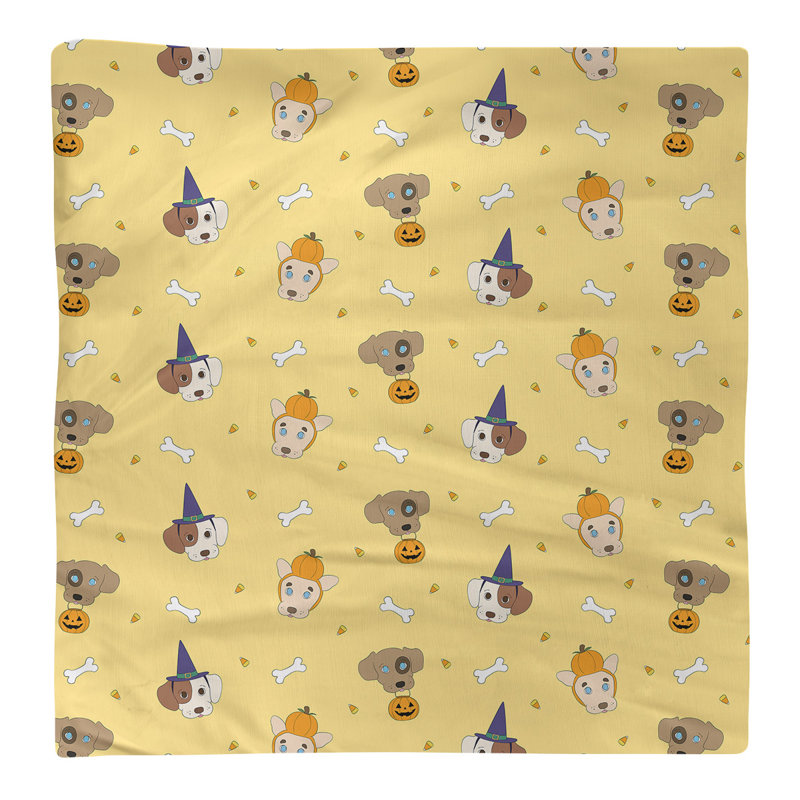 Serviette de chiens halloween à la fête hol, 22 po x 22 po, Jaune / brun / gris, Coton