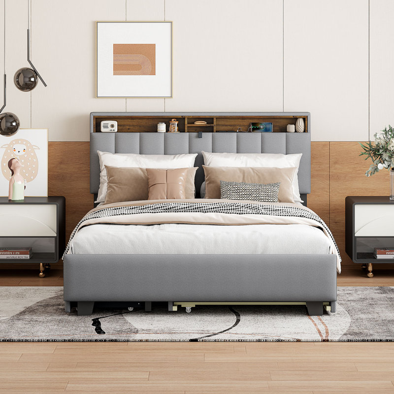 Lit plateforme tapissier, Beige