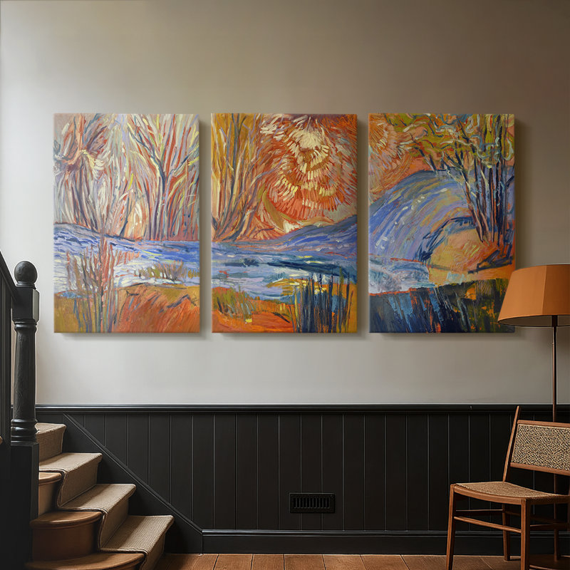 «Cadmium Winter Solstice I», toile tendue sur mesure avec châssis - 3 pièces, H 18 po x l 36 po