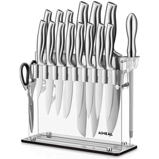 Aiheal 17PCS Knife Set with Acrylic Knife Stand, Sharp Knife Set Stainless Steel in One-Piece Design