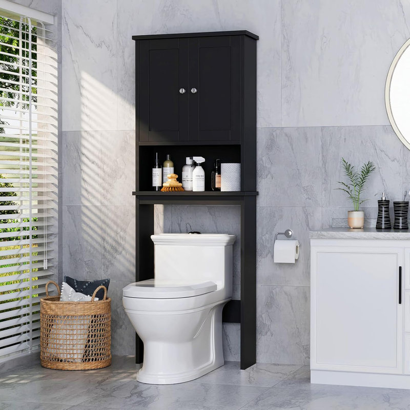 Armoire de rangement au-dessus de la toilette, organisateur de rangement de salle de bain au-dessus de la toilette, économiseur d'espace avec tablette réglable et tablette ouverte, gris