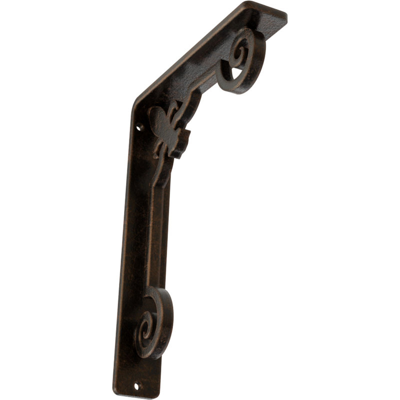 1 1/2"W x 5 1/2"D x 8"H Fleur De Lis Wrought Iron Bracket, (Single center brace), Antiqued Bronze, 8" H x 1.5" W x 5.5" D