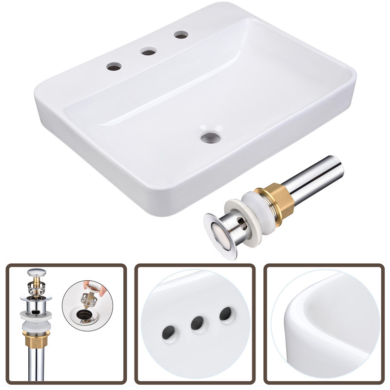 MONSFEST 18'' Ceramic Rectangular Bathroom Sink