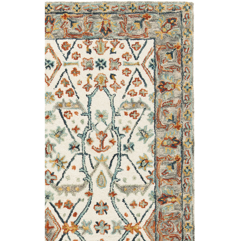 Tapis bleu / ivoire en laine / coton touffeté à la main Vahakn, Tapis de couloir 2 pi 3 po x 7 pi