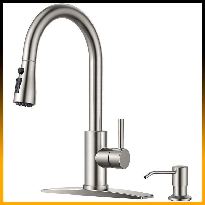 Stainless Steel Pull-Down Kitchen Faucet – High Arc, 3 Modes, with Soap Dispenser, Touchless, Stainless Steel