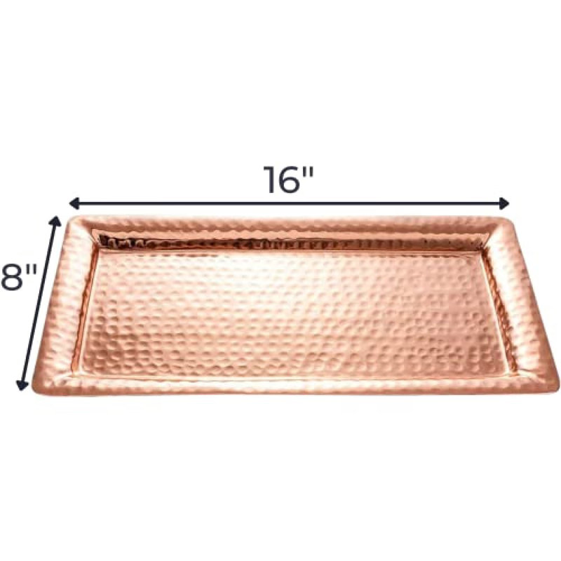 Hand Hammered Metal Decorative Vanity Serving Tray, 16" W x 8" D x 1.75" H, Copper